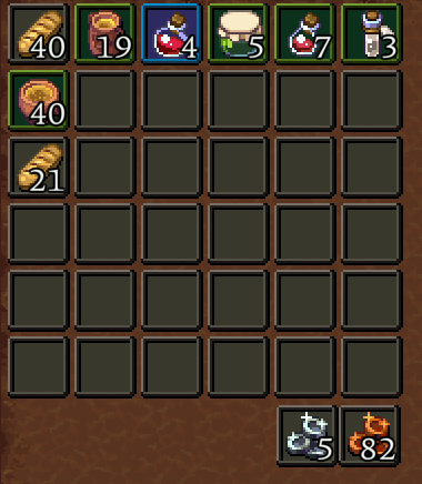 Romestead inventory screen showing the player's Quadrans and Denarius currency totals