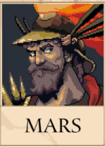 Mars portrait in Romestead, bearded man wearing a red crested Roman helmet
