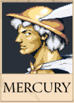 Mercury portrait in Romestead, side-profile man with a wide-brimmed winged hat