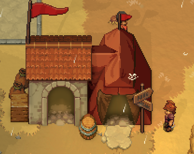 A Romestead Trading Tent building in a settlement, where the player trades goods for coin
