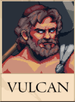 Vulcan portrait in Romestead, bearded man in a smithing cap holding a tool